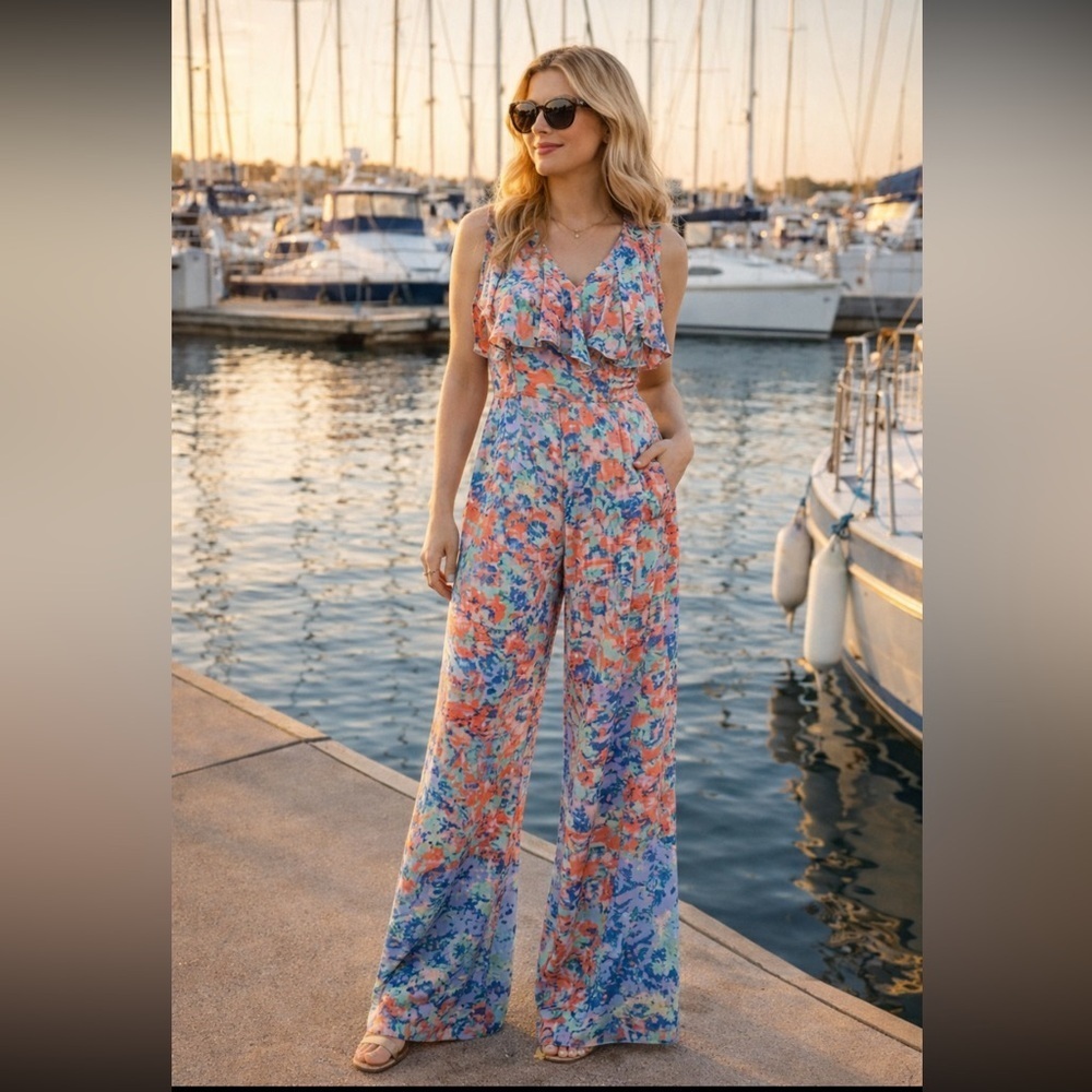 100% silk ANTHROPOLOGIE NWOT Tracy Reese Manarola Jumpsuit Size 6P.